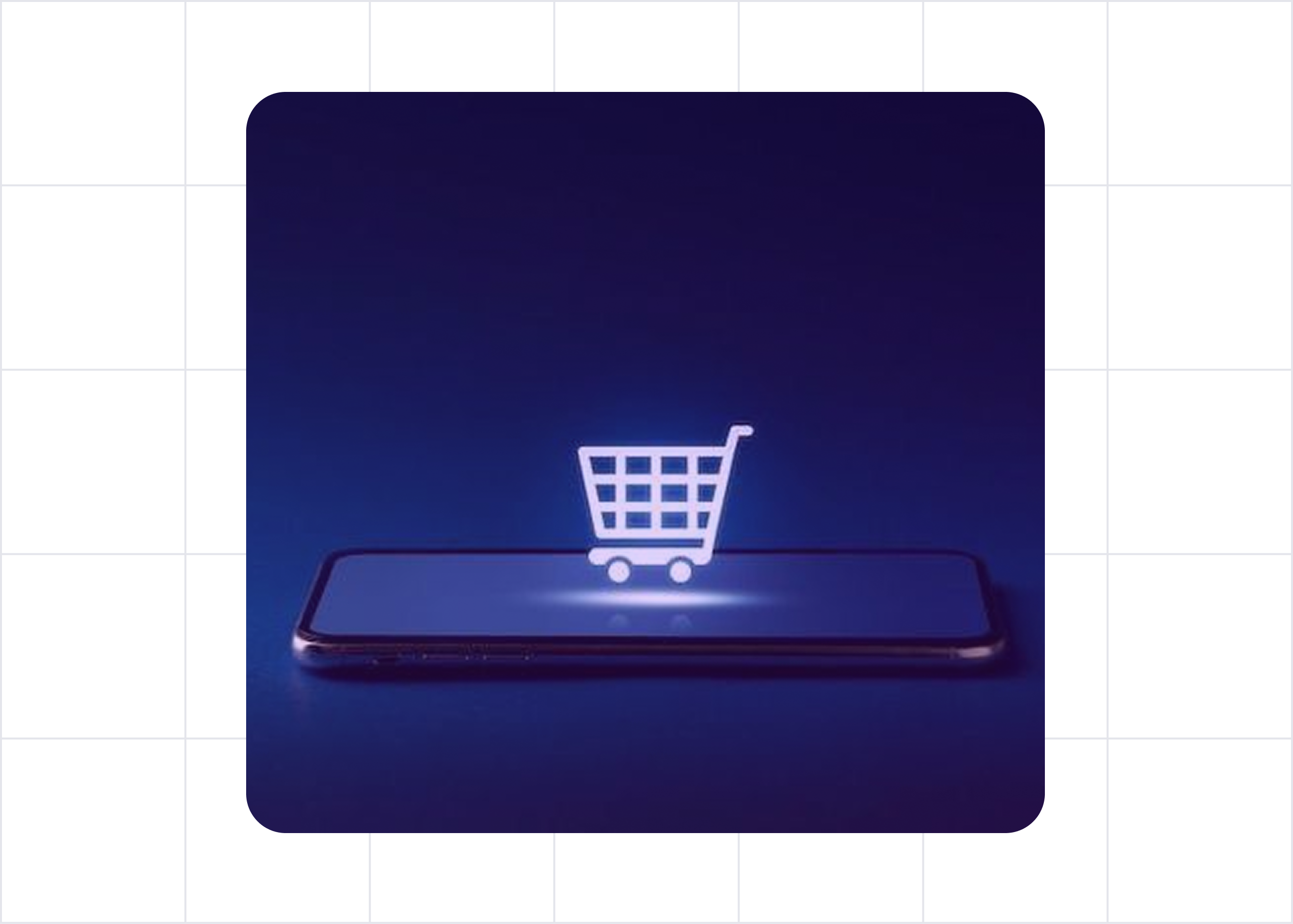 Smartphone displaying a glowing shopping cart icon symbolizing online shopping.