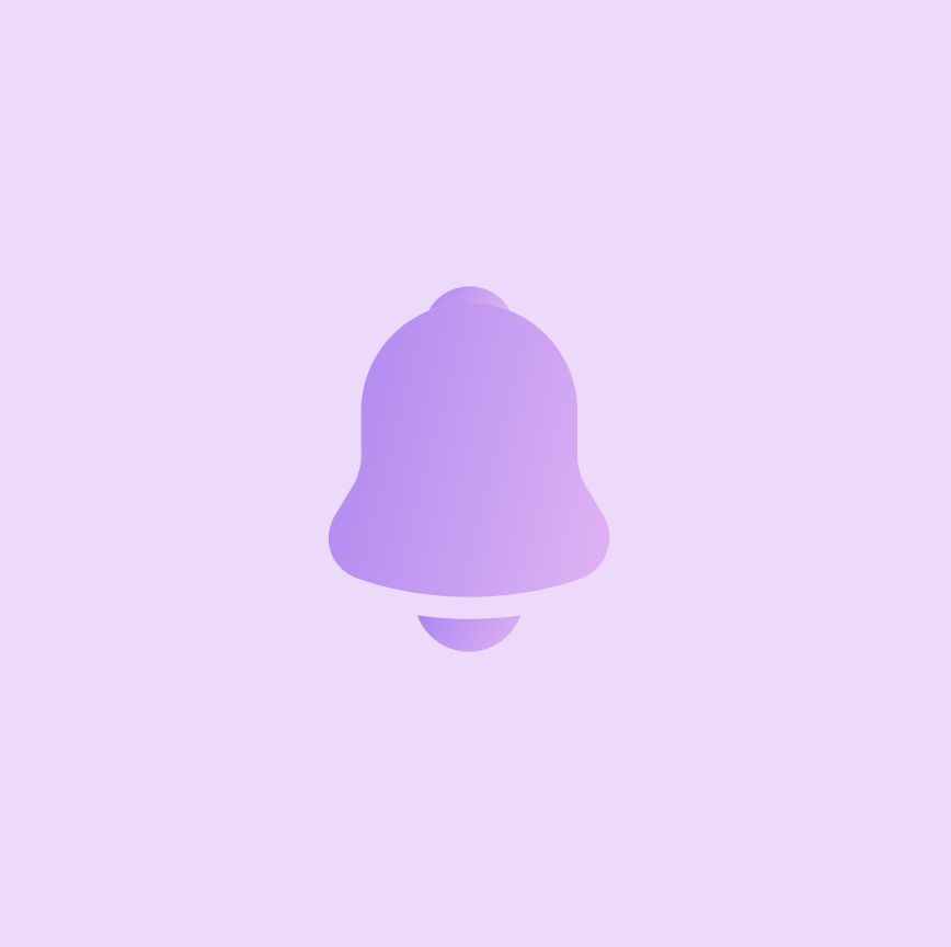 Purple gradient bell icon centered on solid purple background.