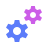 Two interlocking gears, one blue and one purple, symbolizing automation.